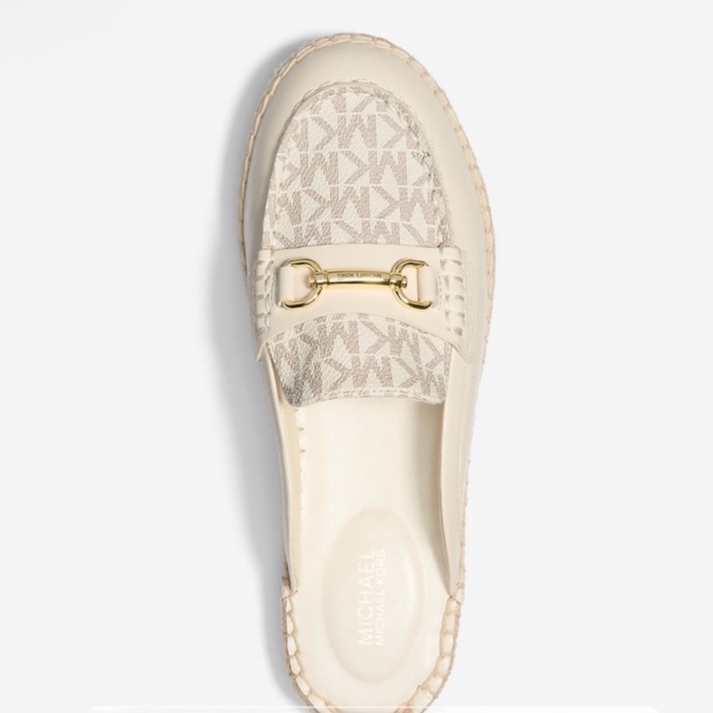 New! MICHAEL KORS 
Carson Leather and Signature Logo Espadrille Mule